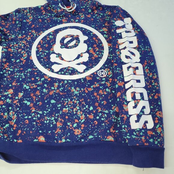 Cropp Progress Hoodie Adult S Blue Splash Paint Skull Crossbones Streetwear Flaw - Picture 8 of 14